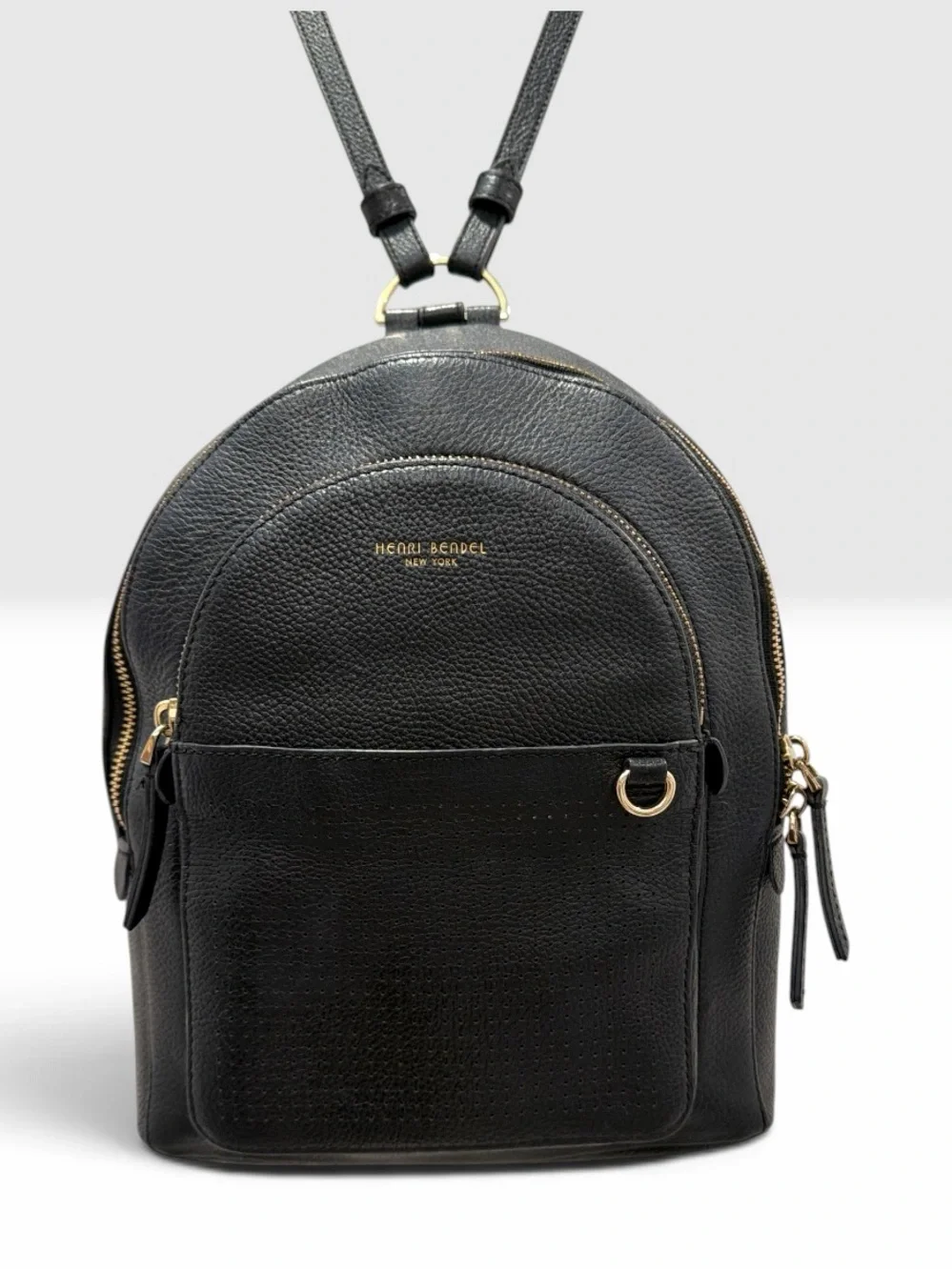 Henri Bendel Soho Backpack Black Pebbled Leather Gold D-Ring RARE